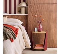swe urved metal side table or bedside table with wood decor & casters in Red sweeek Red