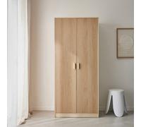 Sweeek - Dressing Room 2-Door Wardrobe With Hanging Space And Linear Storage Units Laminated Panels And Spruce Legs W 80 X D 48