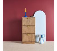 swe rooved mango wood effect shoe cabinet with 3 drawers in Brown swe rown