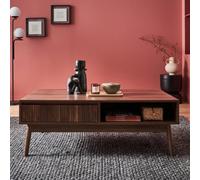 Swe rooved Wood Detail Coffee Table Linear Dark Wood Colour 110X59X39 Cm