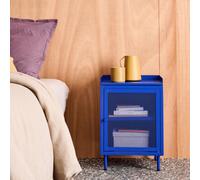Sweeek - Industrial Blue Metal Bedside Table With 1 Mesh Door 40 X 37 X 585 Cm - Ohio