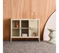 Sweeek - Industrial Metal And Tempered Glass Sideboard With 3 Doors 100Cm, Arkansas, Beige, 100X35X80 Cm