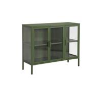 Sweeek - Industrial Metal And Tempered Glass Sideboard With 3 Doors 100Cm, Arkansas, Green, 100X35X80 Cm