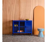 sweeek Industrial metal & tempered glass sideboard with 3 doors 100cm in Blue swe lue