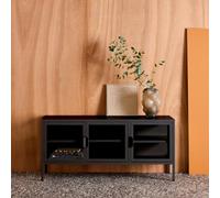 sweeek Industrial metal & tempered glass TV stand with 3 doors 120cm in Black swe lack