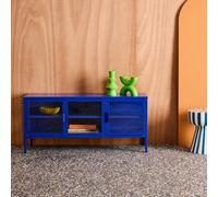 sweeek Industrial metal & tempered glass TV stand with 3 doors 120cm in Blue swe lue
