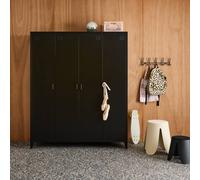 Sweeek - Industrial Metal Wardrobe For Bedroom, 4 Doors, 10 Shelves, 1 Hanging Rail Black 150X50X180 Cm - Soho