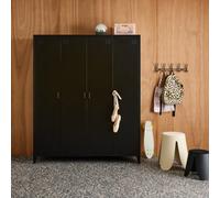Sweeek - Industrial Metal Wardrobe For Bedroom, 4 Doors, 10 Shelves, 1 Hanging Rail Black 150X50X180 Cm - Soho