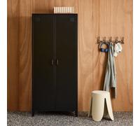 Sweeek - Industrial Metal Wardrobe For Bedroom Closet With 2 Doors, 4 Shelves, 1 Hanging Rail Black 48X80X181 Cm - Soho