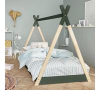 Sweeek - Kid's Teepee Bed 90 X 190Cm Natural Pine Slatted Base Included Green 196X100X136.5 Cm -Tobias
