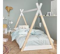 Sweeek - Kid's Teepee Bed 90 X 190Cm Natural Pine Slatted Base Included Tobias White 196X100X136.5 Cm
