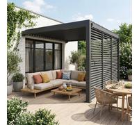 Sweeek - Lean To Pergola 4 X 3M With Louvered Roof And 3 130Cm Louver Panels Anthracite - Triomphe