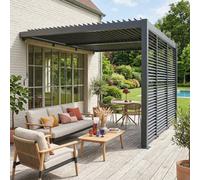 Sweeek - Lean To Pergola With Louvered Roof Aluminium 4 X 3M Palace + 3 Adjustable Louver Panels 130Cm Anthracite