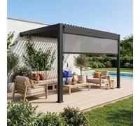 Sweeek - Lean To Pergola With Louvered Roof In Aluminium 4X3M + 4M Blind Anthracite Triomphe