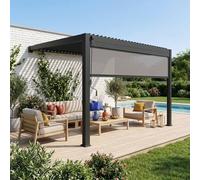 sweeek Lean to pergola with louvered roof in aluminium 4x3m + 4m blind in Dark Grey swe ark Grey