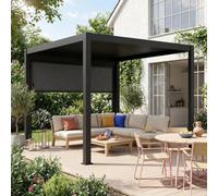 sweeek Louvered pergola aluminium 3 x 3m V2 + 3m blind in Dark Grey swe ark Grey