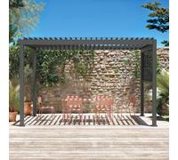 sweeek Louvered Pergola Aluminium 4 X 3m & 3m Blind in Grey swe rey