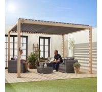 Sweeek - Louvered Pergola Aluminium 4 X 3M Light Wood Coloured - Triomphe