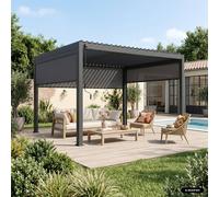 sweeek Louvered pergola aluminium 4 x 3m with 2 3m blinds & a 4m blind in Dark Grey swe ark Grey