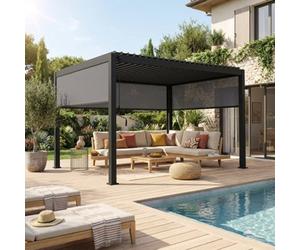 Sweeek - Louvered Pergola Aluminium 4 X 3M With 2 3M Blinds And A 4M Blind Anthracite - Triomphe