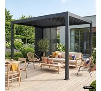 sweeek Louvered pergola Triomphe 3x4m + vertical louvers 100cm + vertical in Dark Grey swe ark Grey