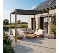 Sweeek - Louvered Pergola With Rounded Legs Aluminium 3X3M Wood Effect/anthracite - Imperial