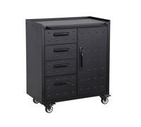 sweeek Low storage cabinet for garages with 4 drawers & a door in Black swe lack