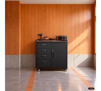 Sweeek - Low Storage Cabinet For Garages With 4 Drawers And A Door Black 42X75X88 Cm - Bobby