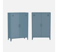 Sweeek - Metal Cabinet With 2 Doors (Set Of 2) Soho Blue 75X33X110 Cm