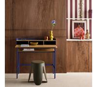 Sweeek - Metal Desk With Wood Decor 3 Niches Blue 100.4X50.2X88 Cm - Molto