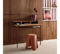 Sweeek - Metal Desk With Wood Decor 3 Niches Red 100.4X50.2X88 Cm - Molto