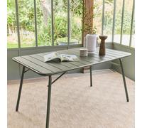 Sweeek - Metal Folding Garden Table 140Cm, Seats 4 Khaki Green 141.2X80X72.5 Cm - Amelia 140Cm