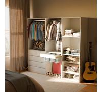 Sweeek - Modular Dressing Kit With 3 Elements Shelves Drawers Wardrobe Trouser Rack White Color 200 X 45 X 180 Cm.