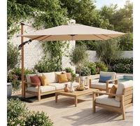 Sweeek - Offset Parasol Etretat Rectangular Beige 3X4M Wood Effect Pole