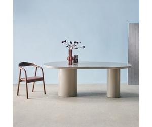 Sweeek - Organic Dining Table With Rubberwood Structure Seats 8 Greige 210X115X76 Cm - Esmee