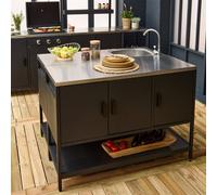 Sweeek - Outdoor Kitchen 2 Modules Stainless Steel, Black - Naxos
