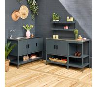 Sweeek - Outdoor Kitchen 3 Modules In Stainless Steel Grey Blue - Naxos