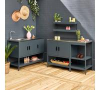Sweeek - Outdoor Kitchen 3 Modules In Stainless Steel Grey Blue - Naxos