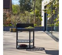 Sweeek - Outdoor Kitchen Corner Module Steel With Ice Bucket And Wooden Board L80Cm Black - Thira
