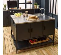 Sweeek - Outdoor Kitchen 2 Modules Stainless Steel, Black - Naxos