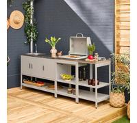 Sweeek - Outdoor Kitchen With 3 Modules With Charcoal Barbecue And Sink Beige - Naxos