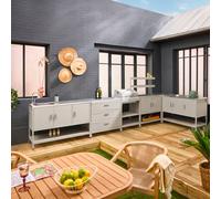 Sweeek - Outdoor Kitchen With Charcoal Barbecue And 5 Modules With Sink Beige - Naxos