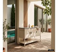 Sweeek - Outdoor Steel Kitchen 3 Doors, 1 Shelf L120Cm, Beige - Naxos