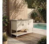 sweeek Outdoor steel kitchen with sink L120cm in Beige swe eige