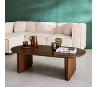 Sweeek - Oval Coffee Table In Rubberwood And Oak Veneer Walnut Stain L 122 X W 65 X H 35 Cm Gabrielle