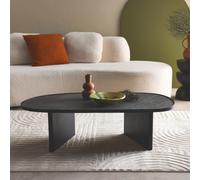 Sweeek - Oval Coffee Table Mango Wood And Stone Veneer Shiva Black 119.5X60X35 Cm