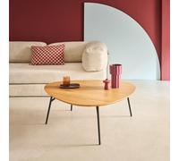 Sweeek - Oval Coffee Table With Black Metal Legs And Oak Effect Ezia Oak Effect 100X95.5X35.5 Cm