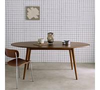 Sweeek - Oval Dining Table In Rubberwood And Oak Veneer Walnut Finish Seats 6 L 190 X W 100 X H 75 Cm Diane