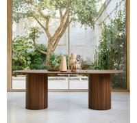 Sweeek - Oval Dining Table In Rubberwood And Oak Veneer Walnutfinish Seats 8 L 220 X W 100 X H 73 Cm Estelle