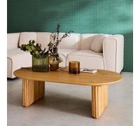 Sweeek - Oval Rubberwood Coffee Table With Light Wood Veneer L 122 X D 65 X H 35 Cm Gabrielle